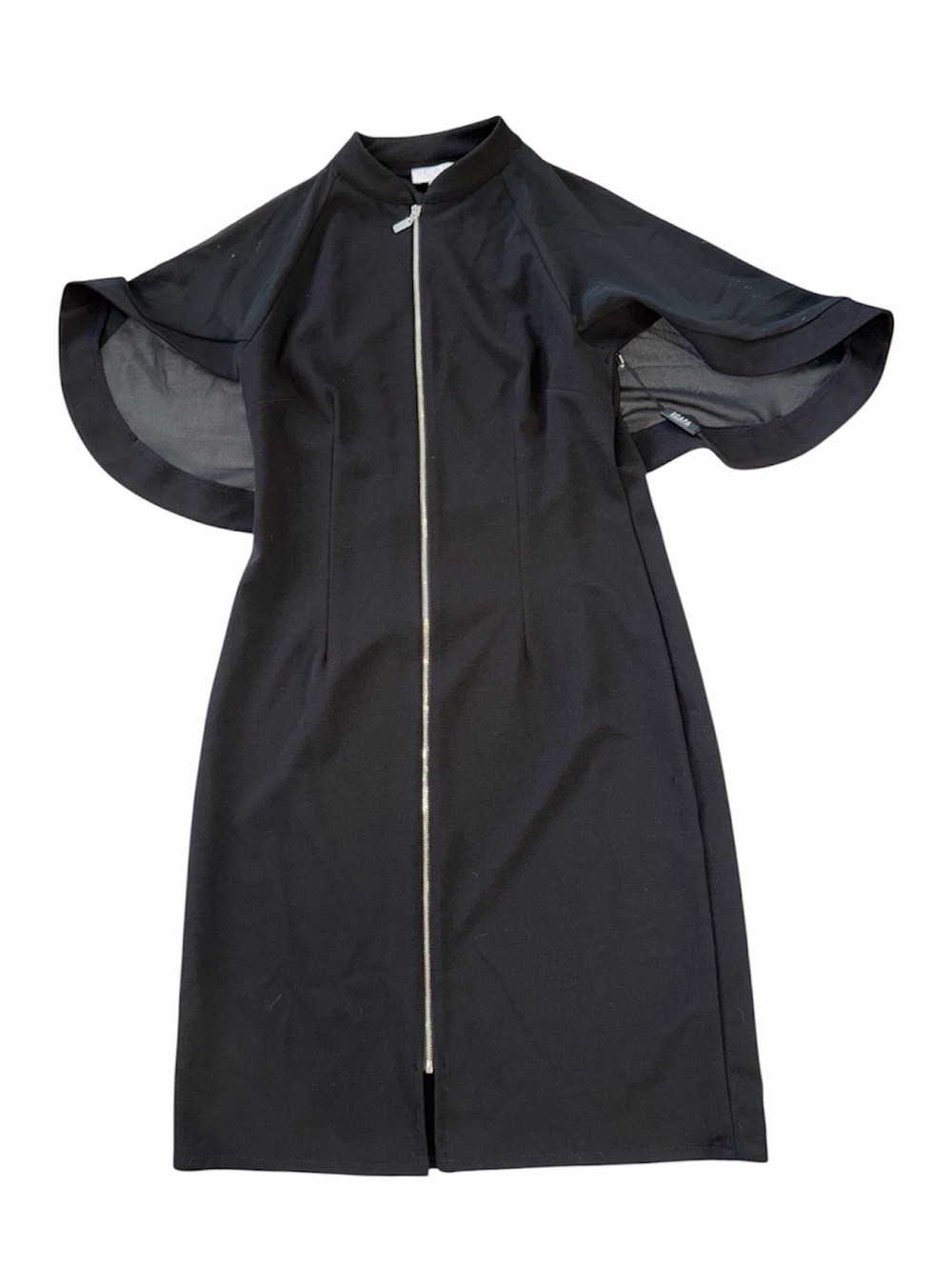 SCAPA Lauren Perre NWT Black Silk Zip-Front Dress Sz S Flutter Sleeve